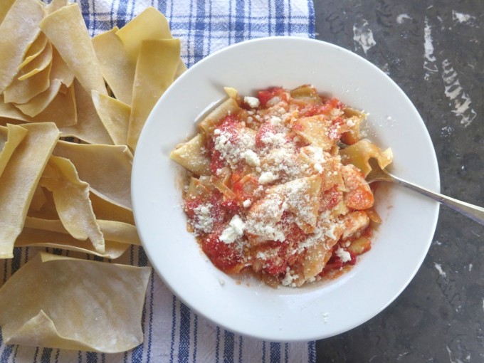 dried fresh pasta or "malfade" badly made with Tomato Butter Sauce