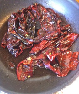 Pasilla Chiles soaking