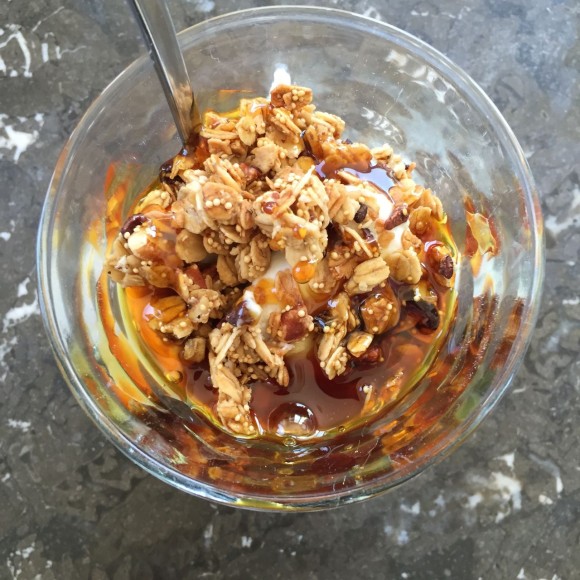Daughter's Granola with yogurt and Muddy Pond Sorghum